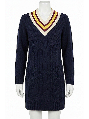 Sugarlips Corunna V-Neck Mini Sweater Dress in Navy (view 1)