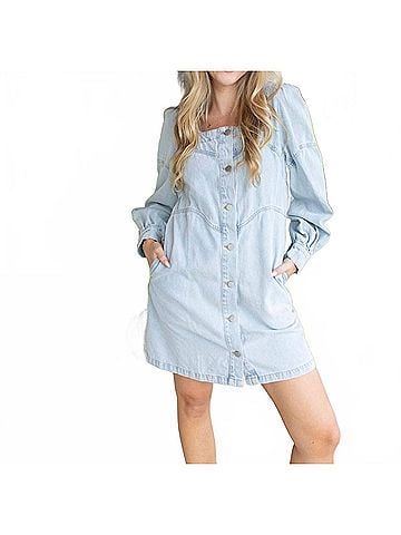 Bibi Welcome To Nashville Denim Mini Dress in Blue (view 2)