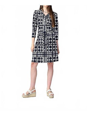 Joseph Ribkoff Knee Length 3/4 Sleeve Dress in Vanilla/Midnight Blue (view 2)