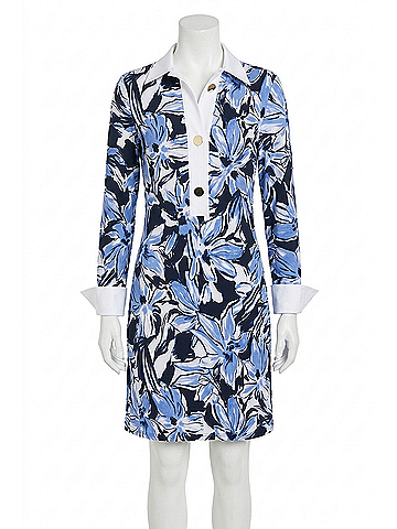 Joseph Ribkoff Floral Sheath Midi Dress in Blue/Vanilla (view 1)