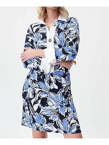 Joseph Ribkoff Floral Sheath Midi Dress in Blue/Vanilla (view 2)