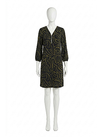 Joseph Ribkoff Abstract Print A-Line Dress in Black/Green (view 1)