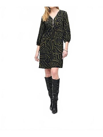 Joseph Ribkoff Abstract Print A-Line Dress in Black/Green (view 2)