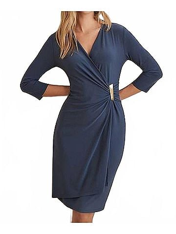 Joseph Ribkoff Midi Wrap Dress in Mineral Blue (view 2)