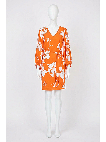 Joseph Ribkoff Floral V Neck Dress in Mandarin/Vanilla (view 1)