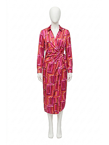 Joseph Ribkoff Long Sleeve Wrap Dress in Pink/Multi (view 1)
