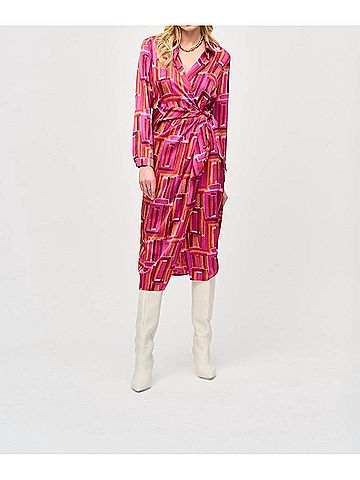 Joseph Ribkoff Long Sleeve Wrap Dress in Pink/Multi (view 2)