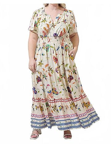 Sugarlips Rony Smocked Maxi Dress in Ivory/Multi (view 2)