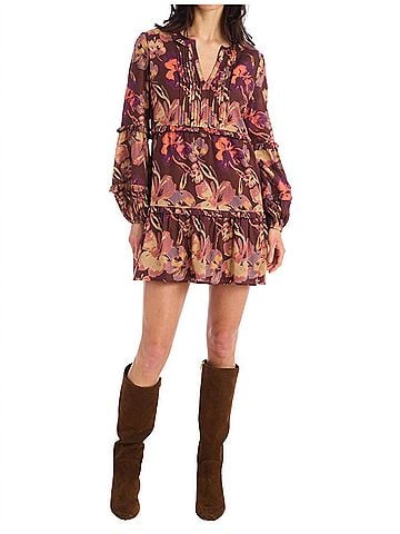 Allison Michelle Mini Dress in Brown Floral (view 2)