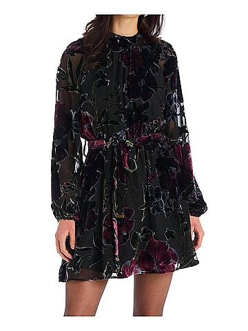 Allison Hannah Mini Dress in Black Floral (view 2)