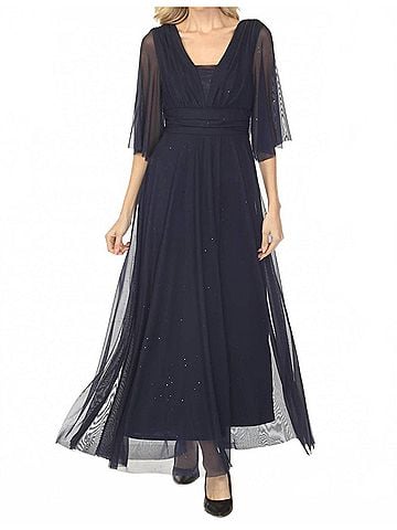 Joseph Ribkoff Shimmery A-Line Evening Gown in Navy (view 2)