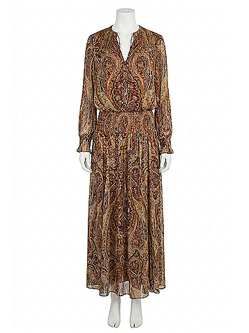 Hemant & Nandita Smocked Detail Maxi Dress in Burgundy (view 1)
