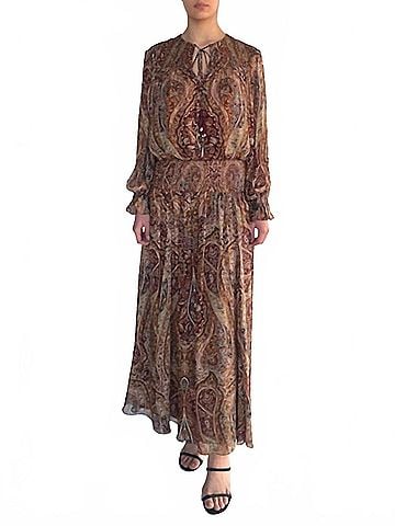 Hemant & Nandita Smocked Detail Maxi Dress in Burgundy (view 2)