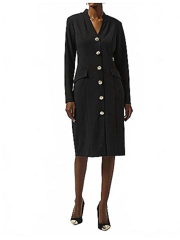 Joseph Ribkoff V-Neck Long Sleeves Sheath Dress in Black (view 2)