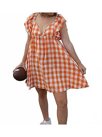 Bibi Give 'Em 6 Checkered Mini Dress in Orange (view 2)