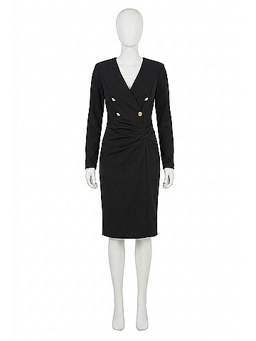 Joseph Ribkoff Aux Wrap Long Sleeves Midi Sheath Dress in Black (view 1)