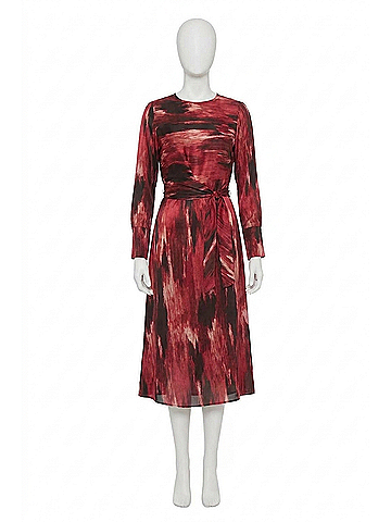 Joseph Ribkoff Abstract Print Belted 3/4 Sleeve Midi Fit And Flare Dress in Black (view 1)