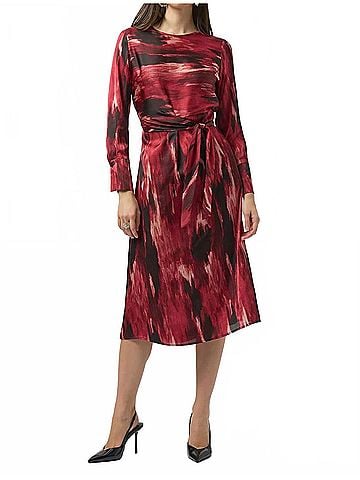 Joseph Ribkoff Abstract Print Belted 3/4 Sleeve Midi Fit And Flare Dress in Black (view 2)