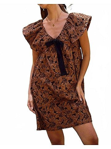 Oddi Floral Textured Mini Dress in Copper (view 2)