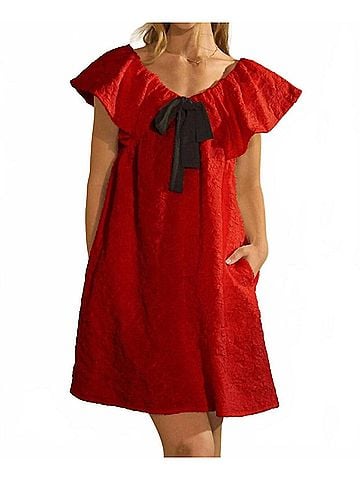 Oddi Floral Textured Mini Dress in Red (view 2)