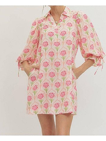 Entro Daisy Lane Drawstring Shirt Dress in Pink (view 2)