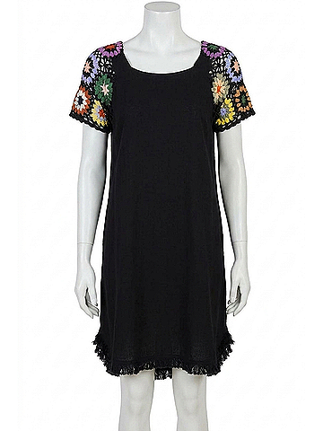 Umgee Crochet Sleeve Dress in Black (view 1)