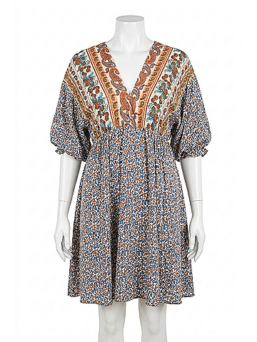 Umgee Mixed Print Bohemian Dress - Plus in Cream (view 1)