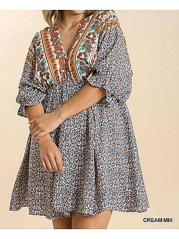 Umgee Mixed Print Bohemian Dress - Plus in Cream (view 2)