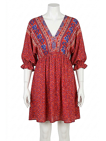 Umgee Mixed Print Bohemian Dress - Plus in Red (view 1)