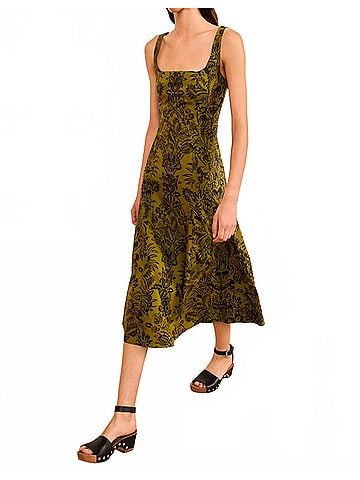 Ulla Johnson Natali Tank A-Line Dress in Olive Flora (view 2)