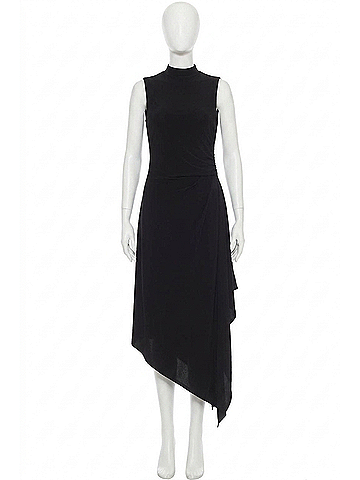 Joseph Ribkoff Women's Turtleneck Ruched Asymmetric Midi Dress in Black (view 1)