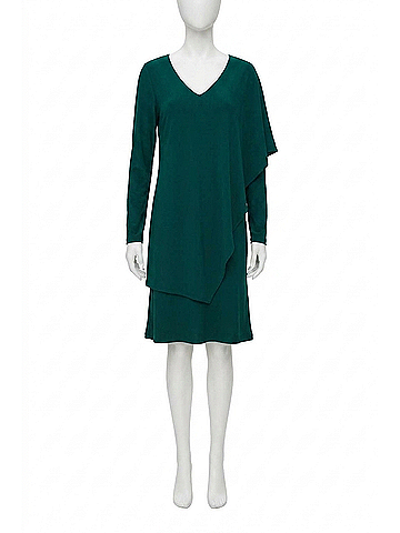 Joseph Ribkoff Women's Draped Overlay V-Neck Shift Dress in Absolute Green (view 1)