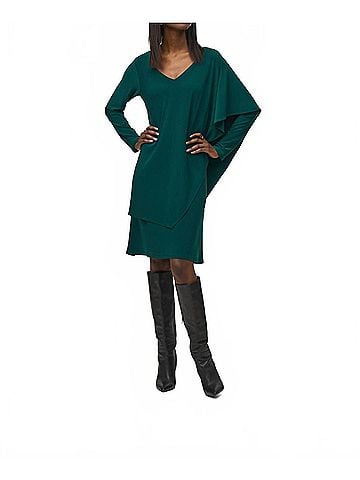Joseph Ribkoff Women's Draped Overlay V-Neck Shift Dress in Absolute Green (view 2)
