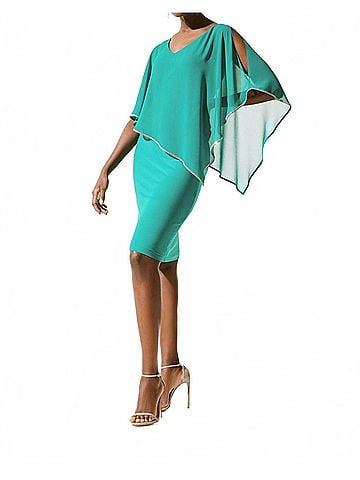 Joseph Ribkoff Women's Embellished Chiffon Overlay Sheath Dress in Jade Stone (view 2)