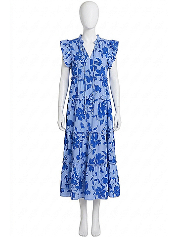Umgee Floral Print Tiered Midi Dress in Periwinkle (view 1)
