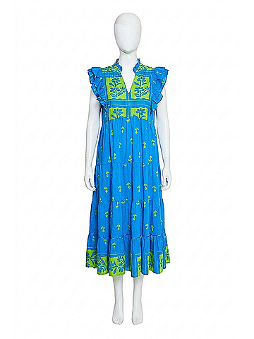 Umgee Floral Tiered Ruffle Midi Dress in Blue (view 1)