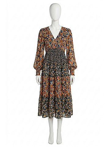 Umgee Mixed Floral Print Midi Dress in Black Mix (view 1)