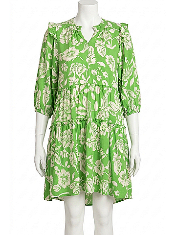 Umgee Two Tone Tiered Floral Dress in Green (view 1)