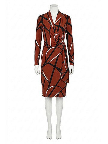 Joseph Ribkoff Abstract Print Faux Wrap Sheath Dress in Cinnamon/Multi (view 1)