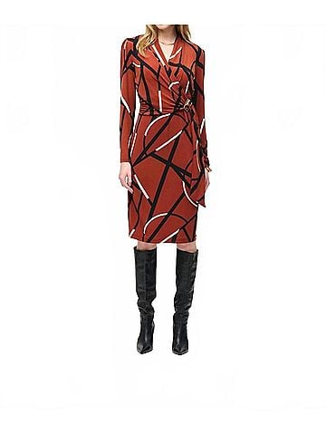 Joseph Ribkoff Abstract Print Faux Wrap Sheath Dress in Cinnamon/Multi (view 2)