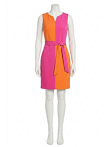 Joseph Ribkoff Color Block Belted Sleeveless Sheath Dress in Ultra Pink/Mandarin (view 1)
