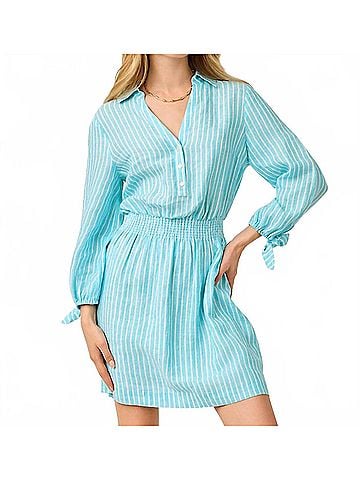Lilly Pulitzer Abralynn Linen Shirtdress in Capri Blue Saint Tropez Stripe (view 2)