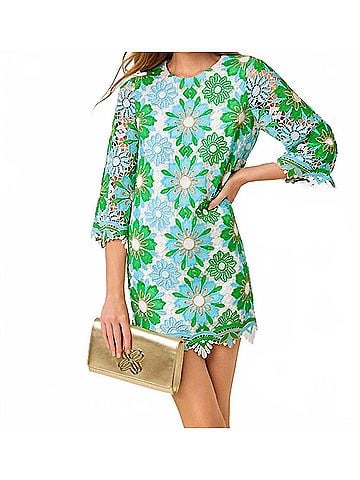 Lilly Pulitzer Jouri 3/4 Sleeve Dress in Putting Green Sunshine Tile Lace (view 2)