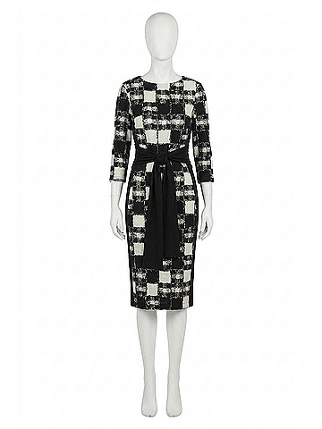 Joseph Ribkoff Jacquard Sweater Sheath Dress in Black/Cream (view 1)