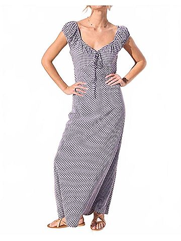 Skies Are Blue Gingham Maxi Dress With Front Tie in Red (view 2)