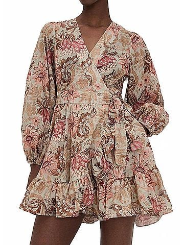Zimmermann Daylight Mini Wrap Frill Dress in Stamp Floral Sage (view 2)