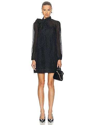 Zimmermann Dream Bow Mini Dress in Black Dot (view 2)