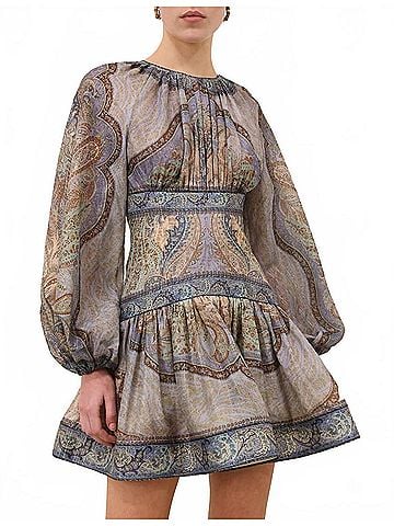 Zimmermann Wanderlust Mini Dress in Tap Blue Multi (view 2)