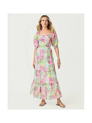 Lilly Pulitzer Hadly Short Sleeve Smocked Maxi Dress in White (view 2)