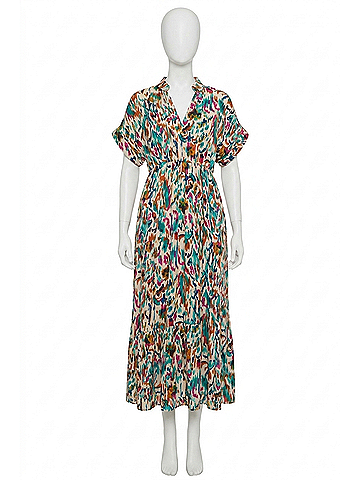 Entro Satin V-Neck Collared Midi Dress in Ivory (view 1)